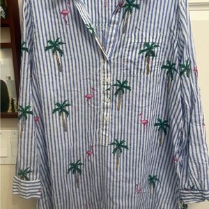 True Destinations Resort Wear Large Cotton Shirt Tunic Top Beach CoverUp Women M